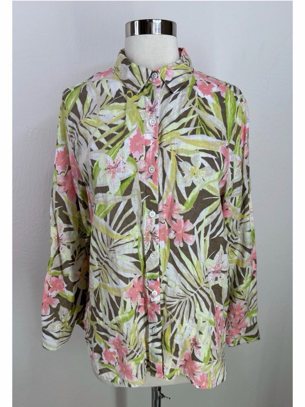 J. Jill love linen Floral Button-Up Shirt - Pink & Green